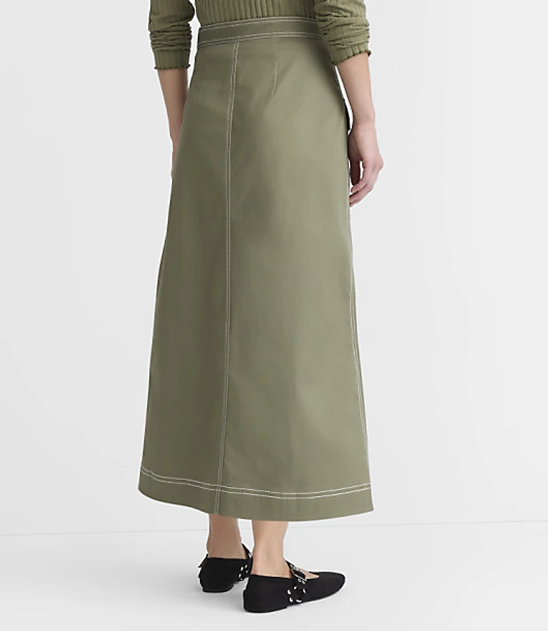 Topstitched Midi Pocket Wrap Skirt
