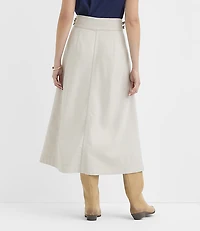 Side Buckle Twill Midi Pocket Skirt