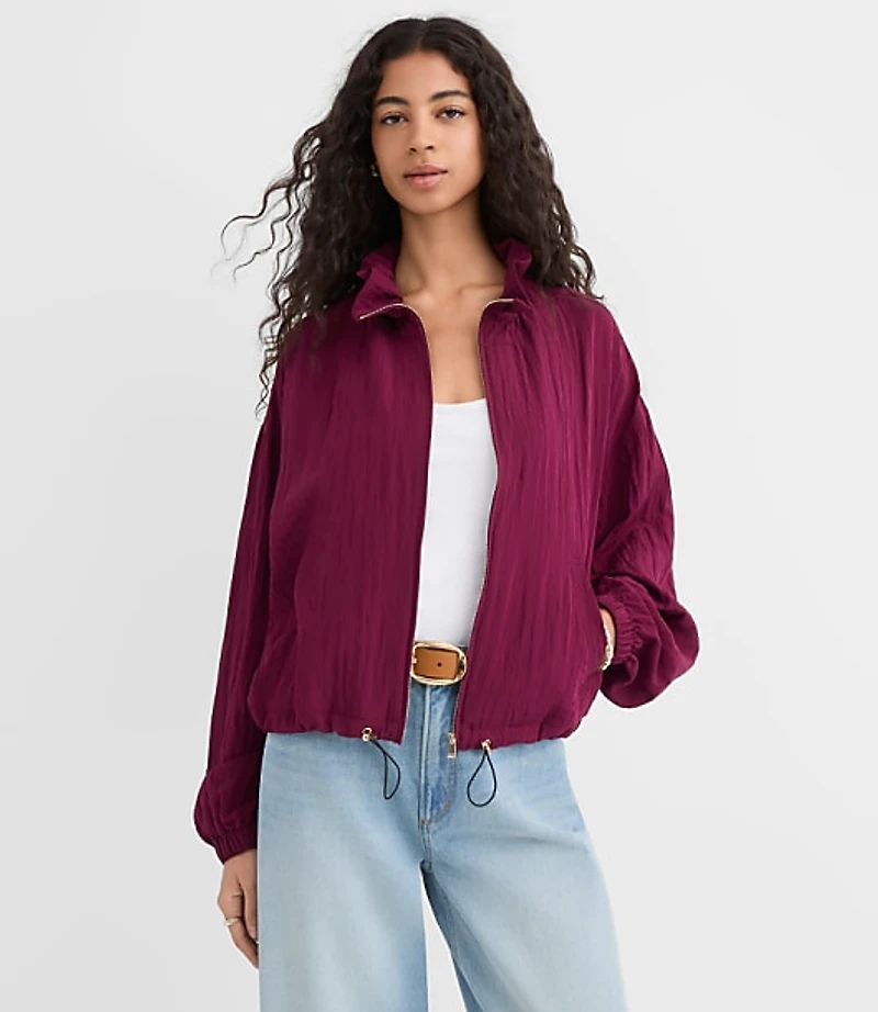 Petite Ruffle Collar Bomber Jacket