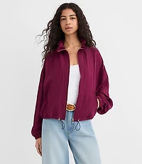 Petite Ruffle Collar Bomber Jacket