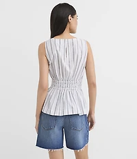 Striped Poplin Smocked Waist Shell