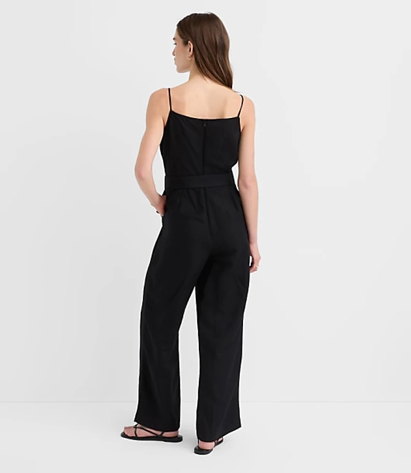 Petite Linen Blend Belted Jumpsuit