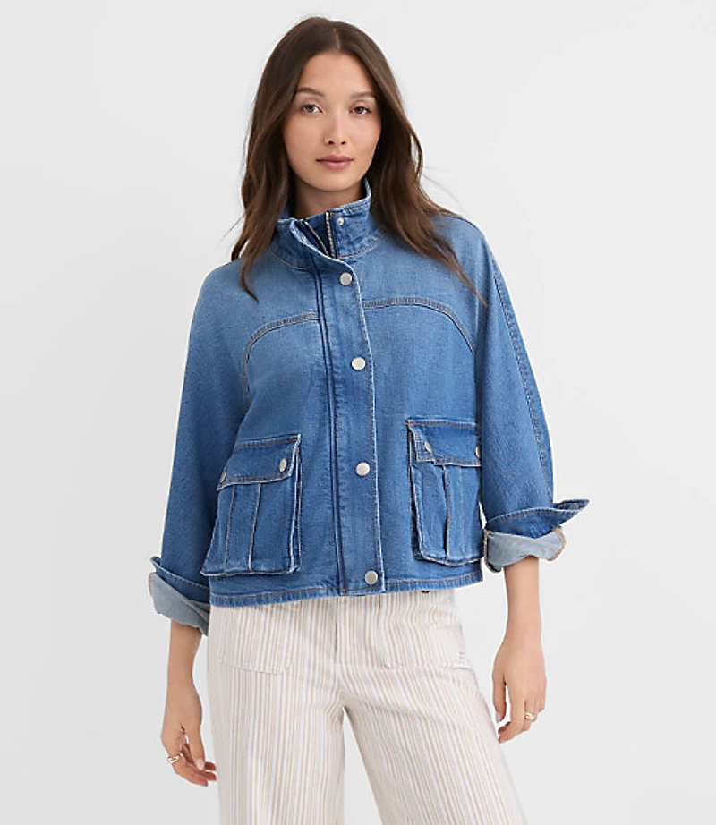 Petite Denim Modern Cargo Jacket Authentic Indigo
