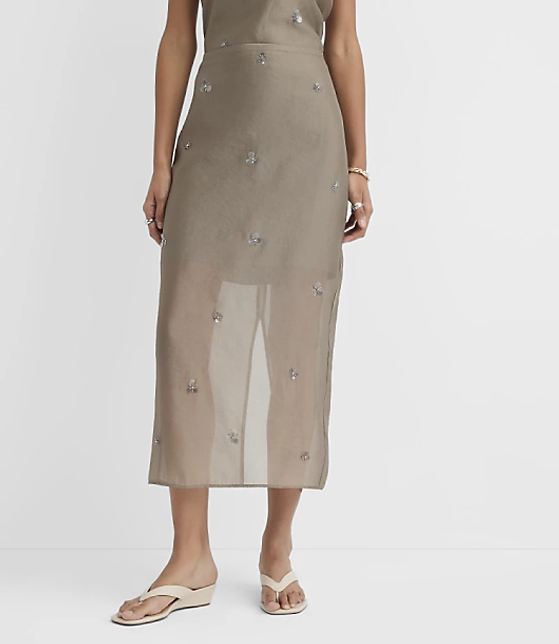 Petite Beaded Sequin Cluster Midi Skirt