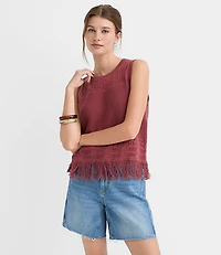 Petite Fringe Pointelle Sweater Tank Top