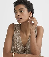 Leafed Pleated Tie V-Neck Shell
