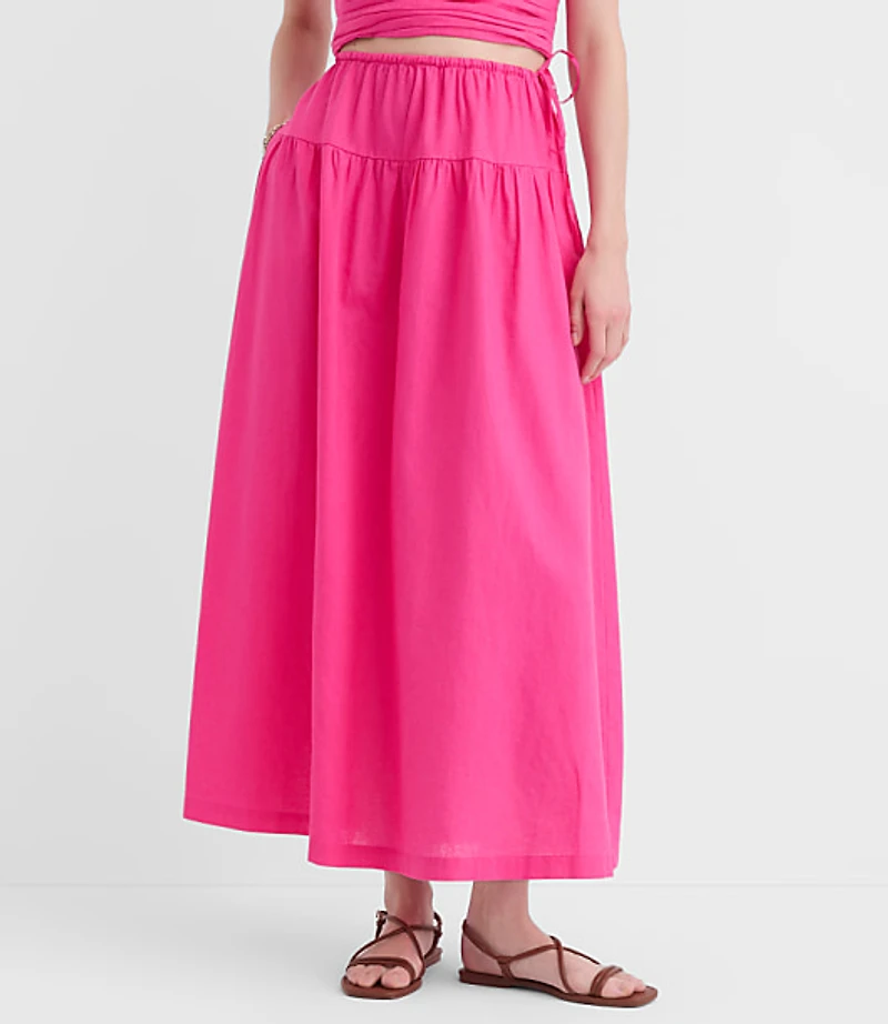 Petite LOFT Beach Linen Cotton Drawstring Maxi Pocket Skirt