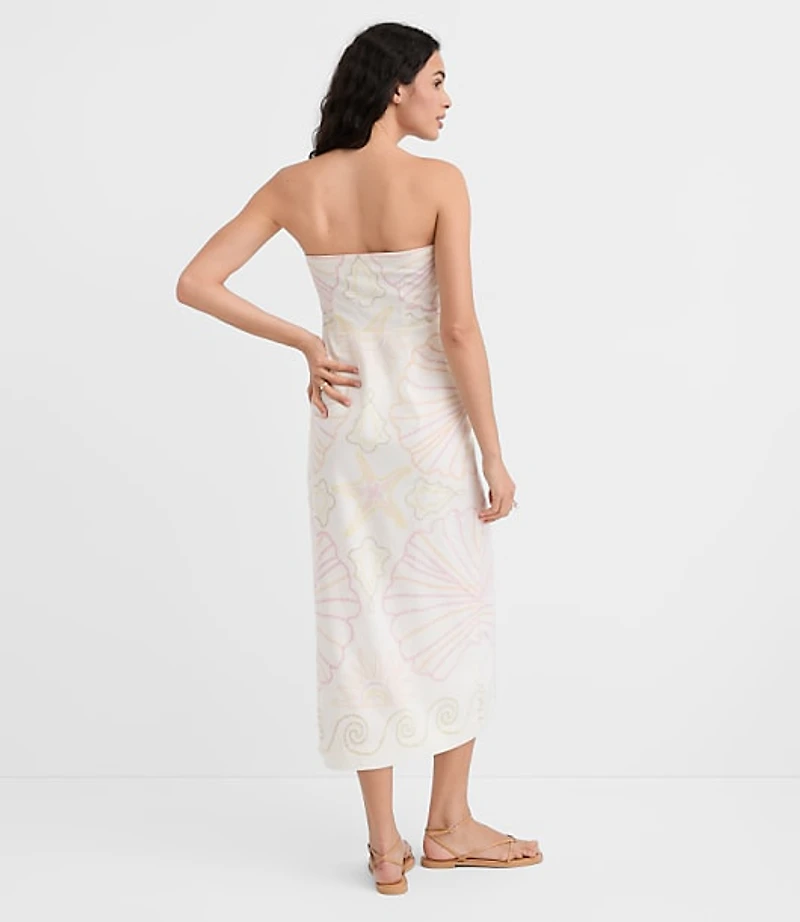 Petite LOFT Beach Seashell Linen Cotton Strapless Midi Dress
