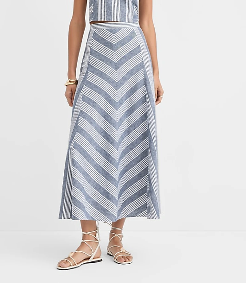Petite Chevron Linen Blend Midi Skirt