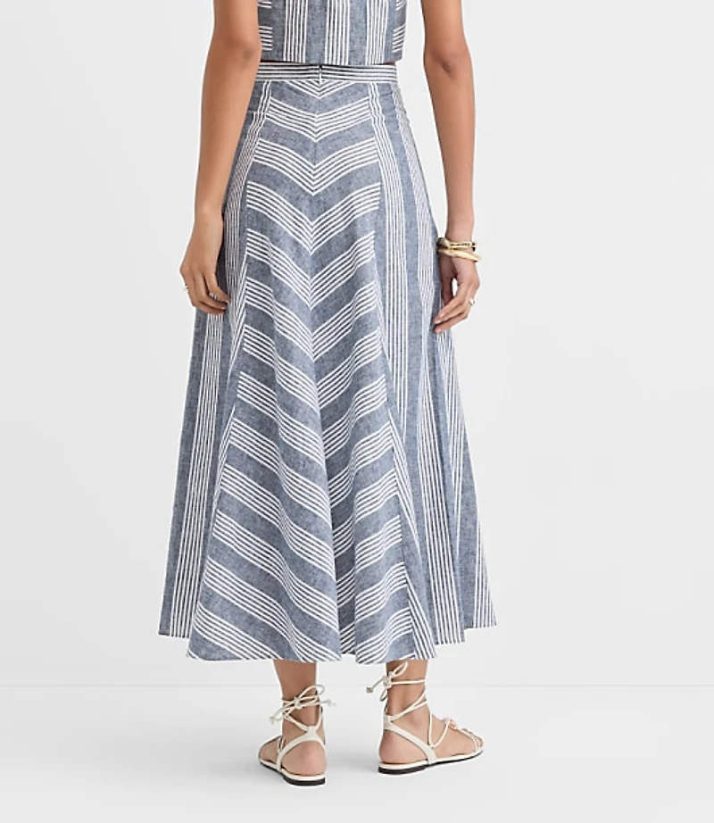 Petite Chevron Linen Blend Midi Skirt