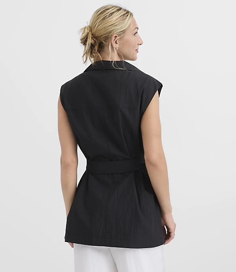 Belted Funnel Neck Pocket Vest