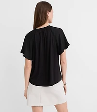 Petite Ruffle Tie Neck Mixed Media Blouse