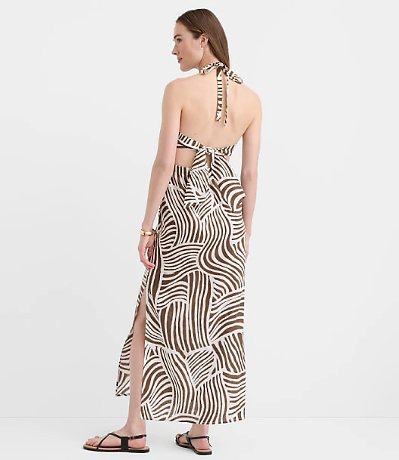 Petite LOFT Beach Wave Linen Cotton Cutout Halter Maxi Dress