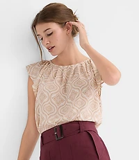 Floral Flutter Sleeve Mixed Media Blouse