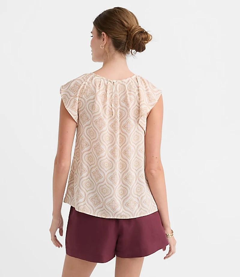 Floral Flutter Sleeve Mixed Media Blouse