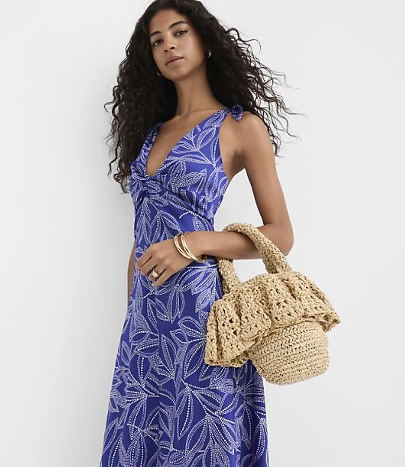 Leafed Twist Double V Midi Dress