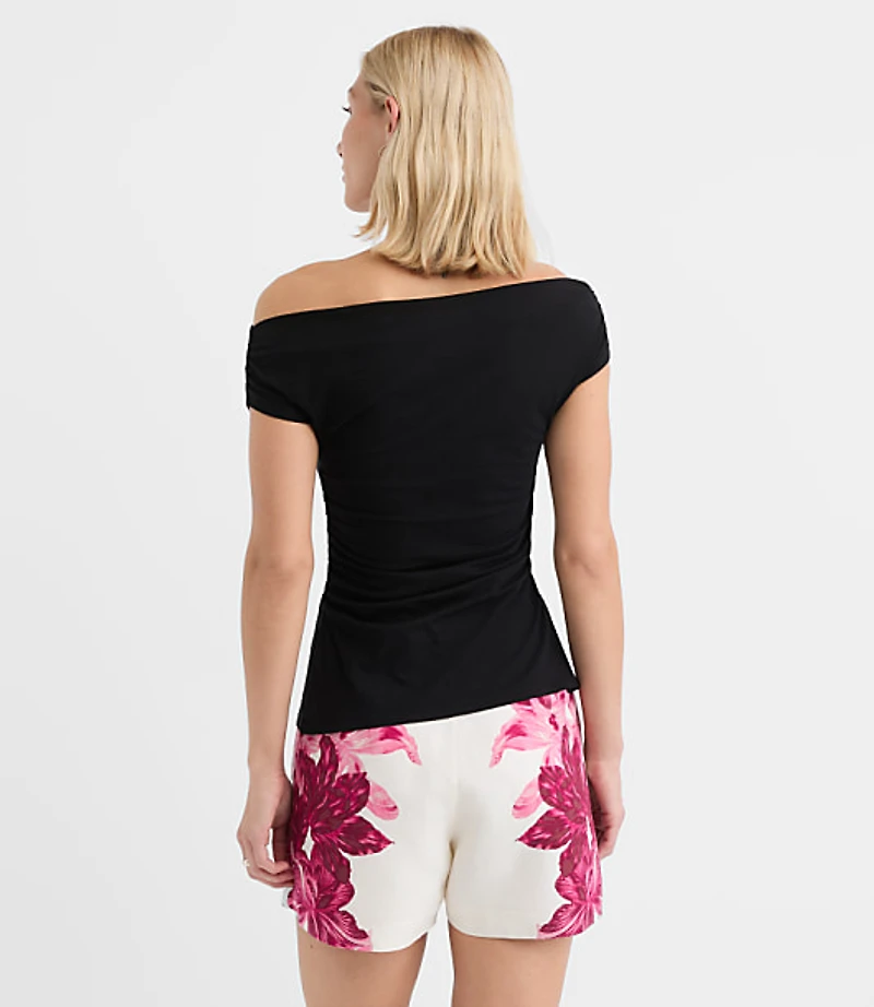 Petite Slit Ruched Off The Shoulder Top
