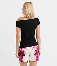 Petite Slit Ruched Off The Shoulder Top