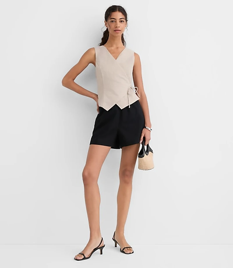 Petite Shimmer Linen Cotton Wrap Tank Top