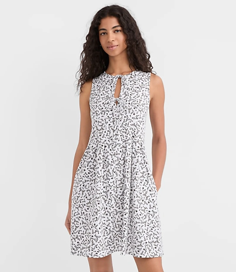 Floral Pintucked Bow Mini Pocket Dress