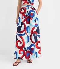Petite LOFT Beach Swirl Poplin Maxi Pocket Skirt