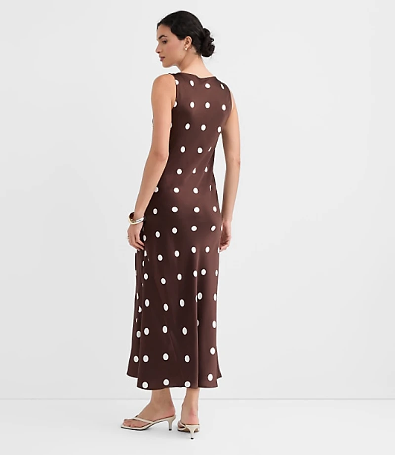 Dotted Satin V-Neck Bias Maxi Dress