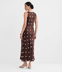 Dotted Satin V-Neck Bias Maxi Dress