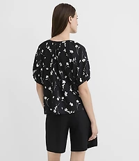 Floral Puff Sleeve Split Neck Top