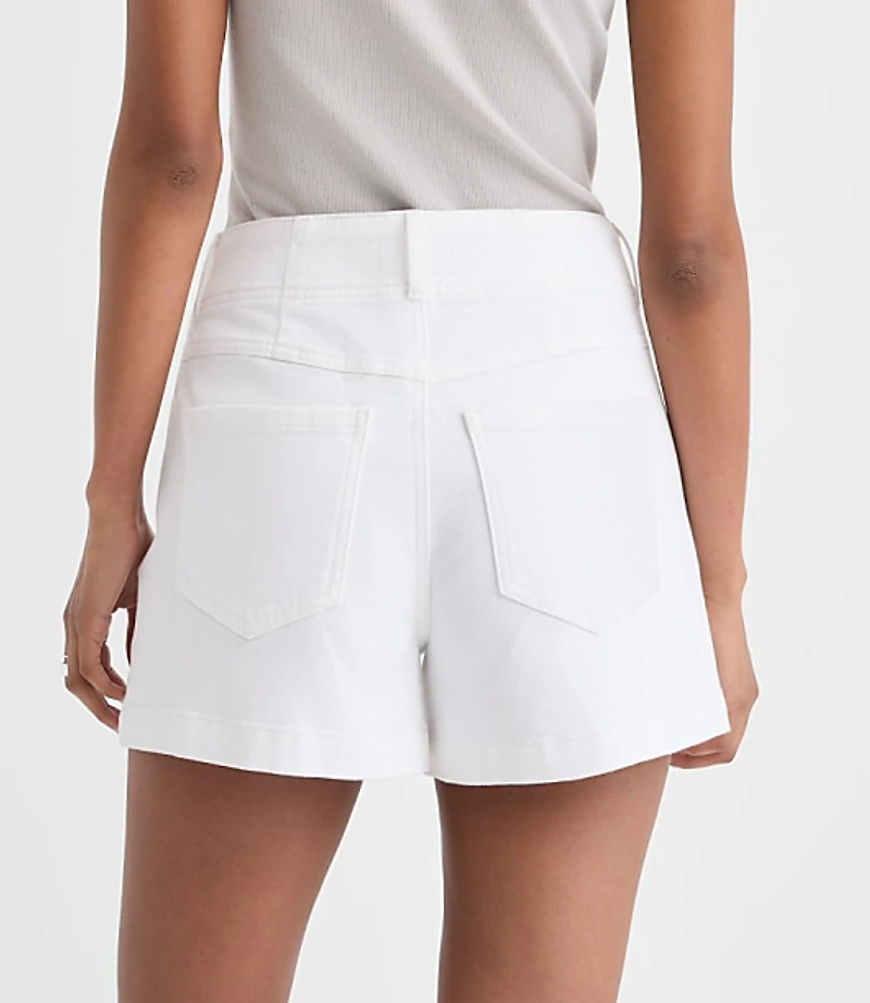 Rivete Petite Curvy Double Shank High Rise Denim Shorts White