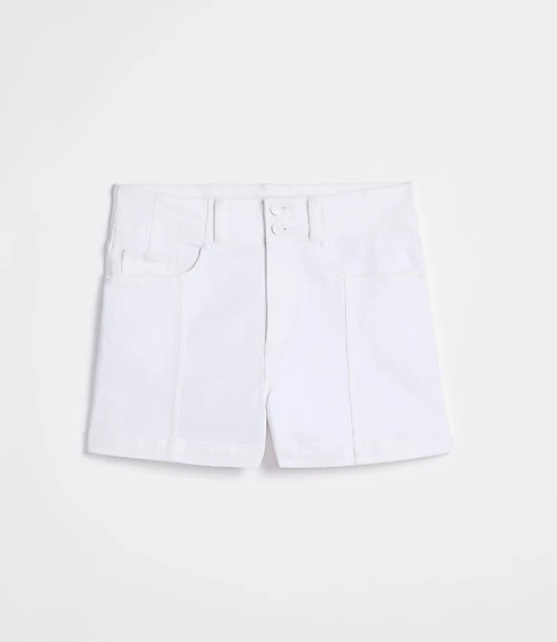 Rivete Petite Curvy Double Shank High Rise Denim Shorts White