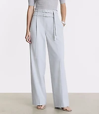 Petite LOFT Versa Seasonless Stretch Double Belted Wide Leg Pants Heather