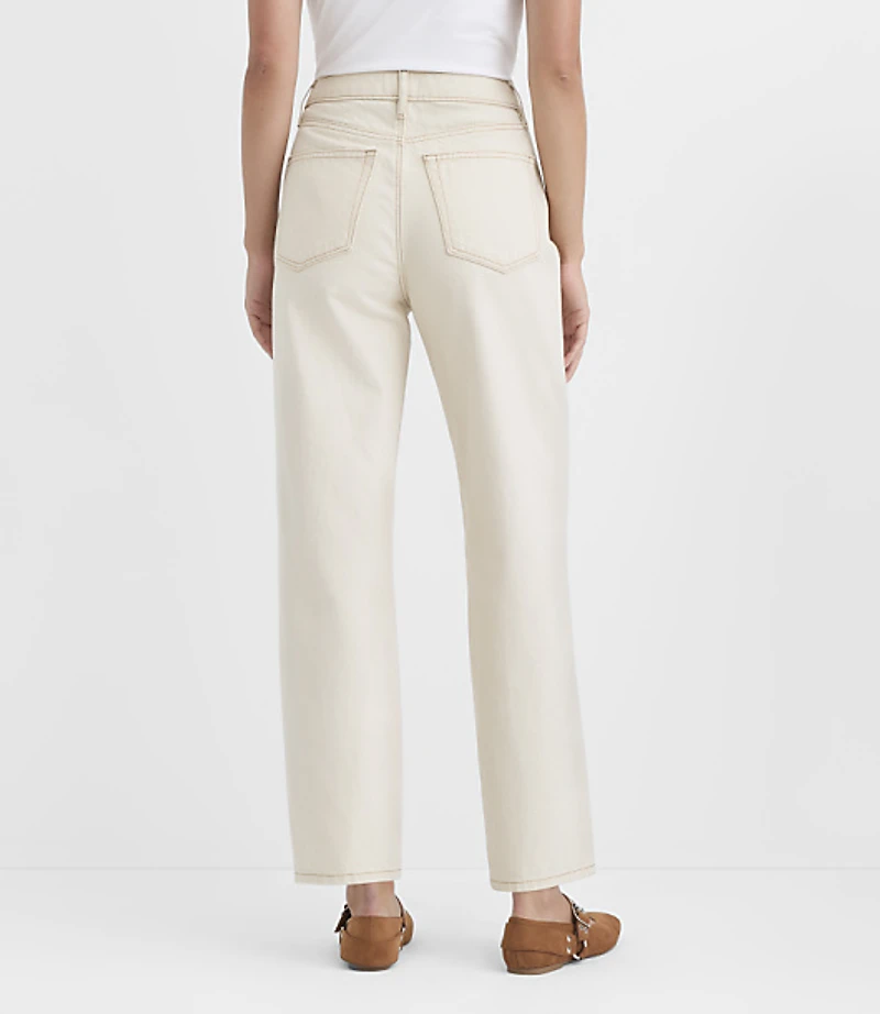 Rivete Petite Curvy High Rise Straight Jeans Ecru