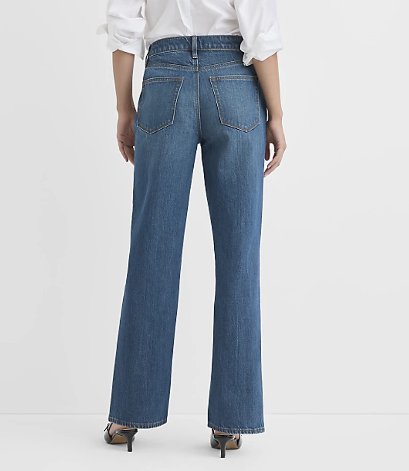 Rivete Petite Crossover Waist Mid Rise Relaxed Straight Jeans Vintage Distressed Wash