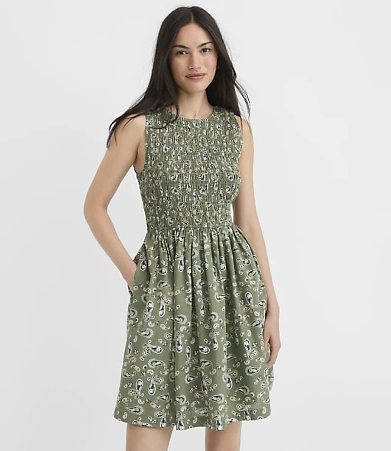 Petite Bandana Print Smocked Mini Pocket Dress