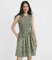 Petite Bandana Print Smocked Mini Pocket Dress