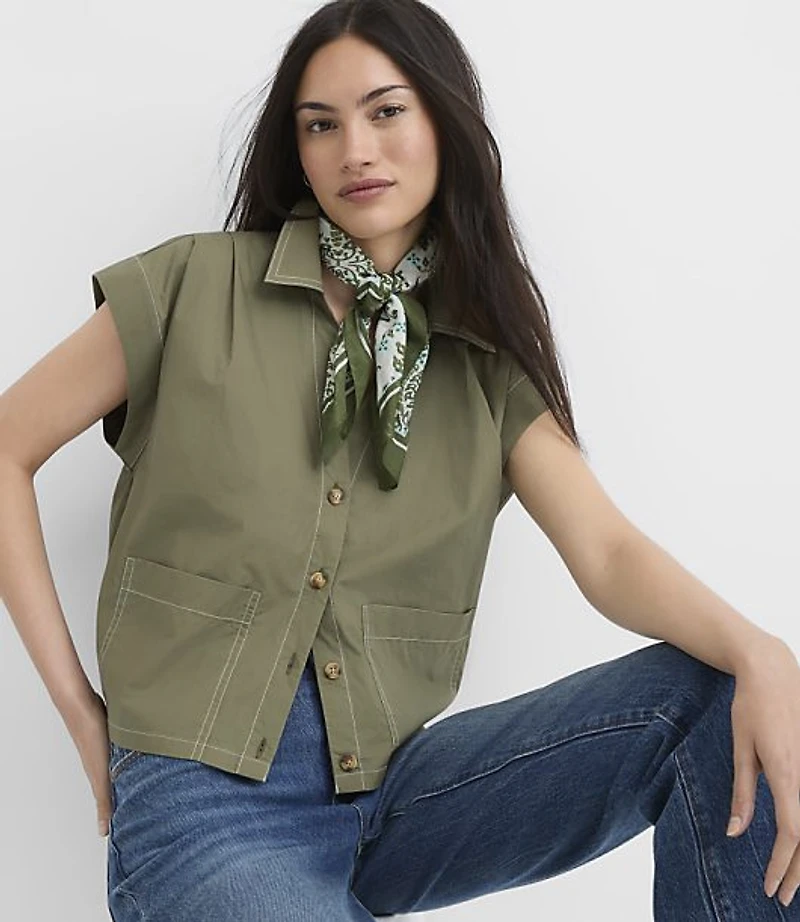 Petite Poplin Wedge Utility Pocket Top