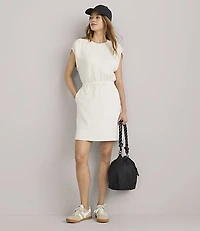 Lou & Grey Heathered Scubasoft Cinched Shoulder Mini Pocket Dress