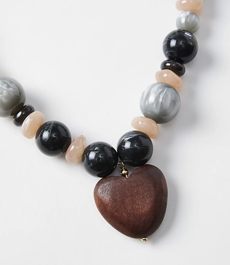 Wood Heart Beaded Statement Necklace