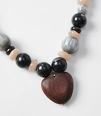 Wood Heart Beaded Statement Necklace