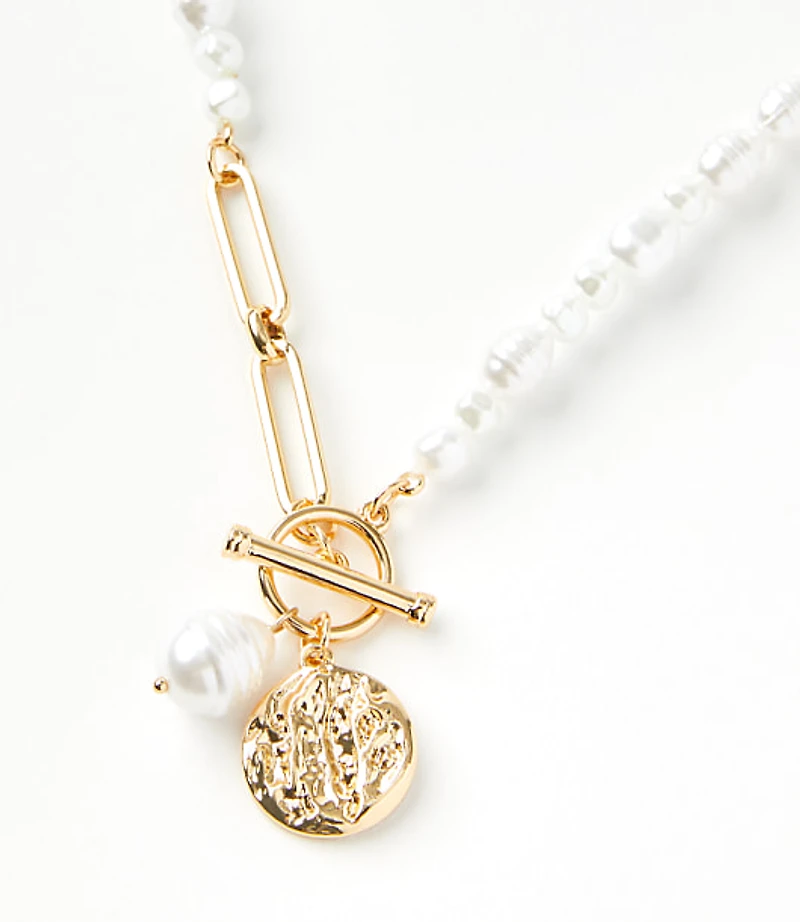 Pearlized Coin Toggle Necklace