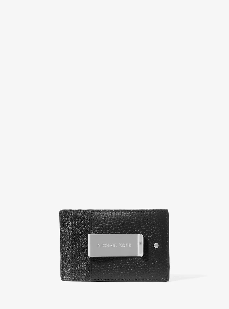 Hudson Pebbled Leather and Signature Logo Money Clip Card Case