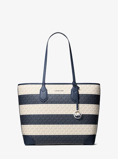 Eva Large Striped Signature Logo Tote Bag