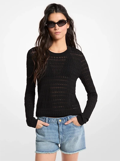 Pointelle Stretch Knit Sweater