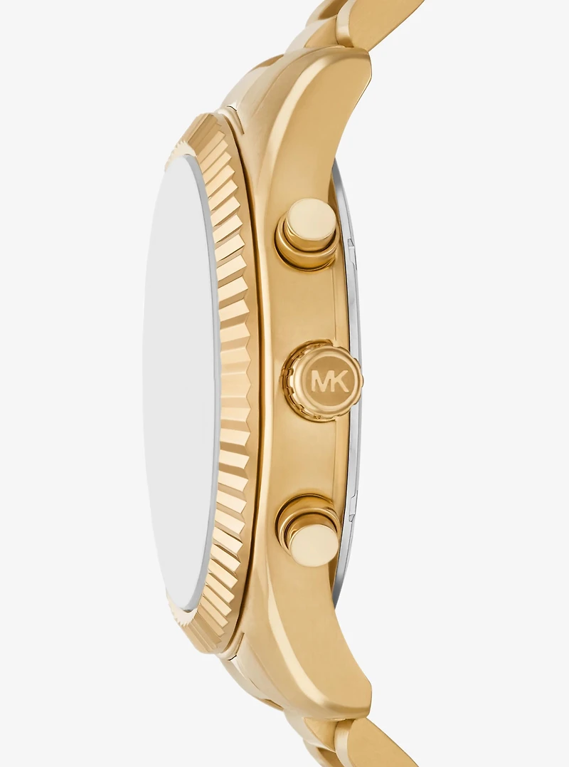 Oversized Lexington Gold-Tone Watch and Crocodile Embossed Leather Card Case Gift Set