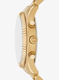 Oversized Lexington Gold-Tone Watch and Crocodile Embossed Leather Card Case Gift Set