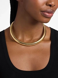 Precious Metal-Plated Brass Pavé Collar Necklace