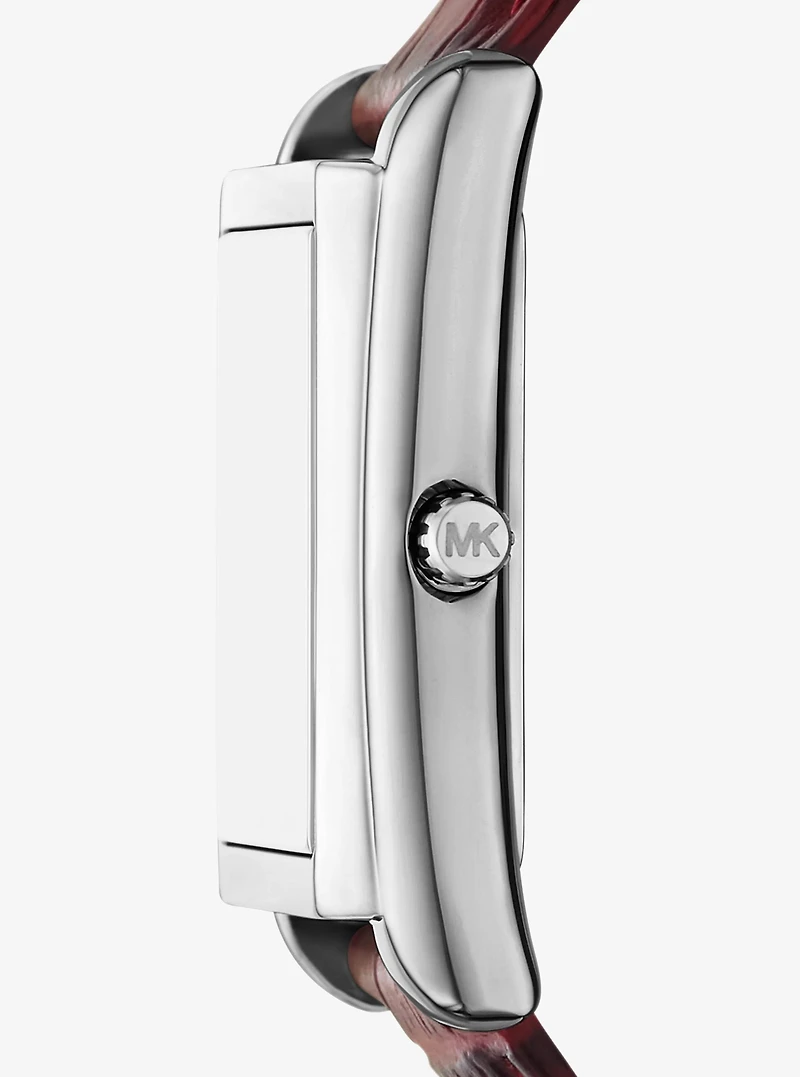 Essex Silver-Tone and Crocodile Embossed Leather Watch