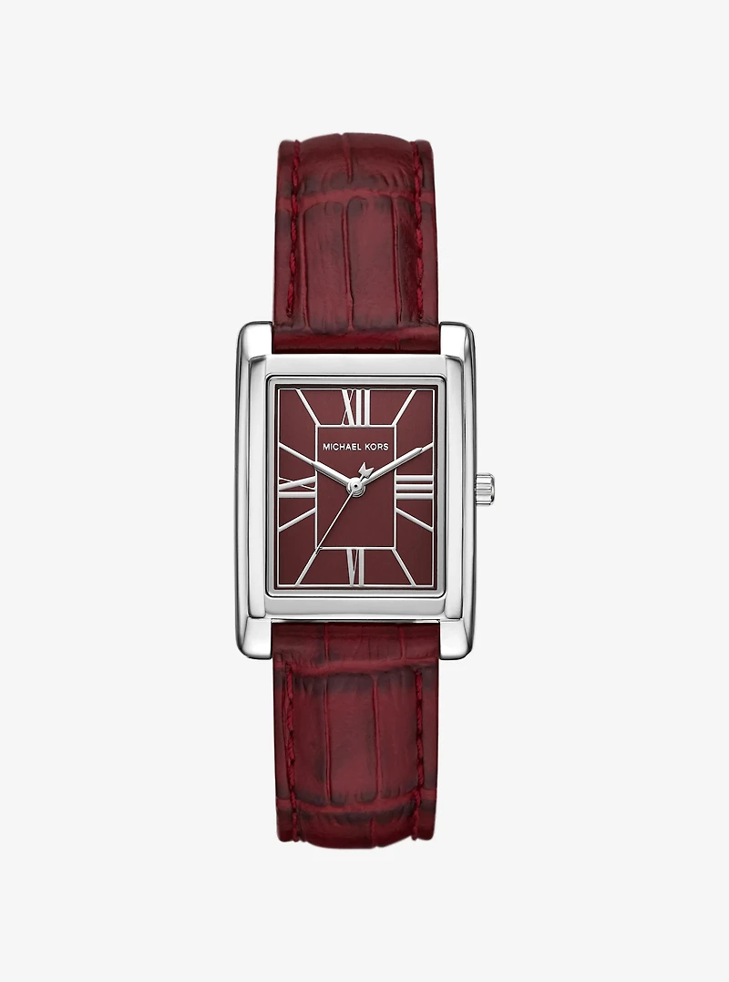 Essex Silver-Tone and Crocodile Embossed Leather Watch