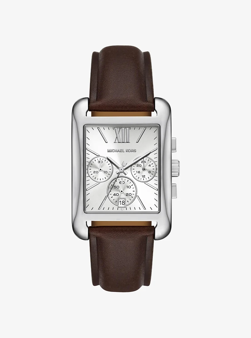 Monroe Silver-Tone and Leather Watch