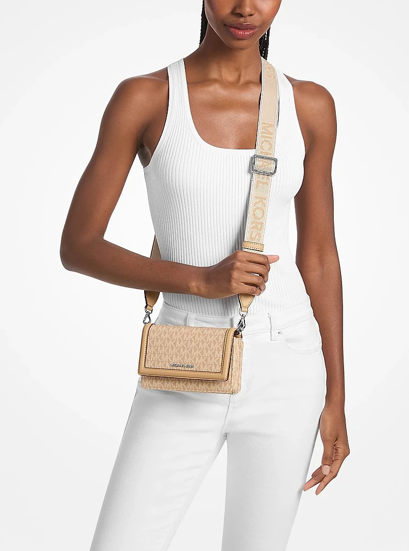 Jet Set Small Signature Logo Print Woven Smartphone Crossbody Bag